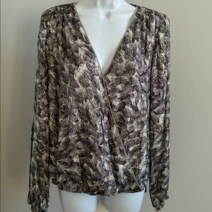 WHBM Holiday Silver Feather Print Metallic Blouse- Size 10